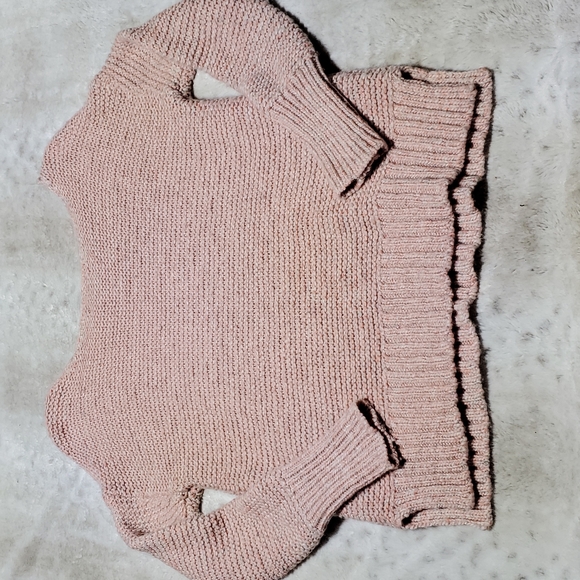 American Eagle Pink White Slouchy Chunky Knit Wide Sweater Size XS - Picture 6 of 6